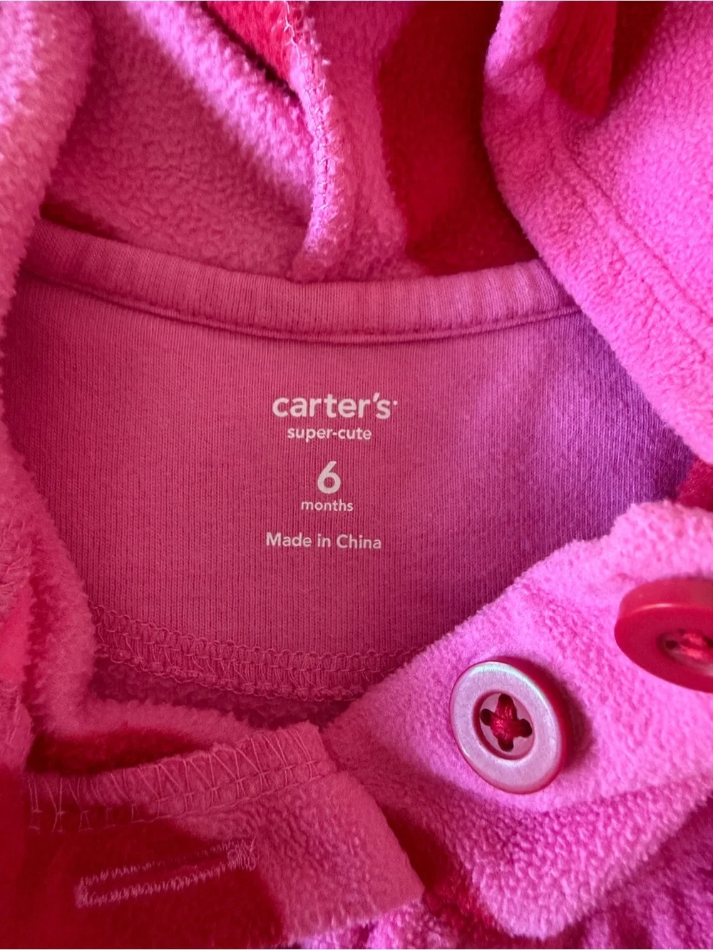 Carter's 6-9 MONTHS Bright Pink Hooded Button Jacket